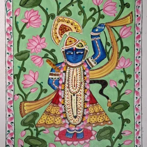 Original Shri Nathji Pichhwai Painting with Lotus Flowers