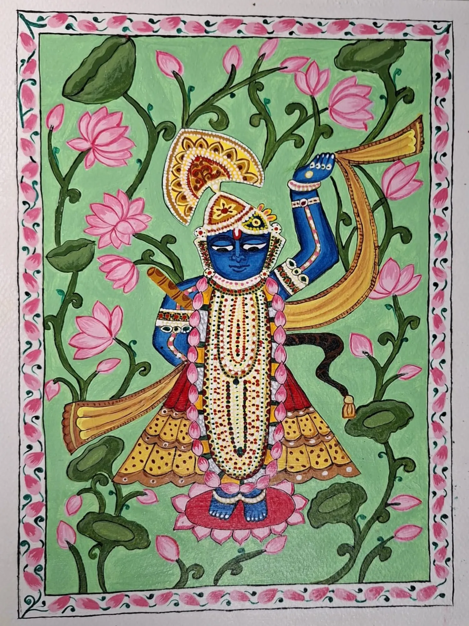 Original Shri Nathji Pichhwai Painting with Lotus Flowers Original Shri Nathji Pichhwai Painting with Lotus Flowers