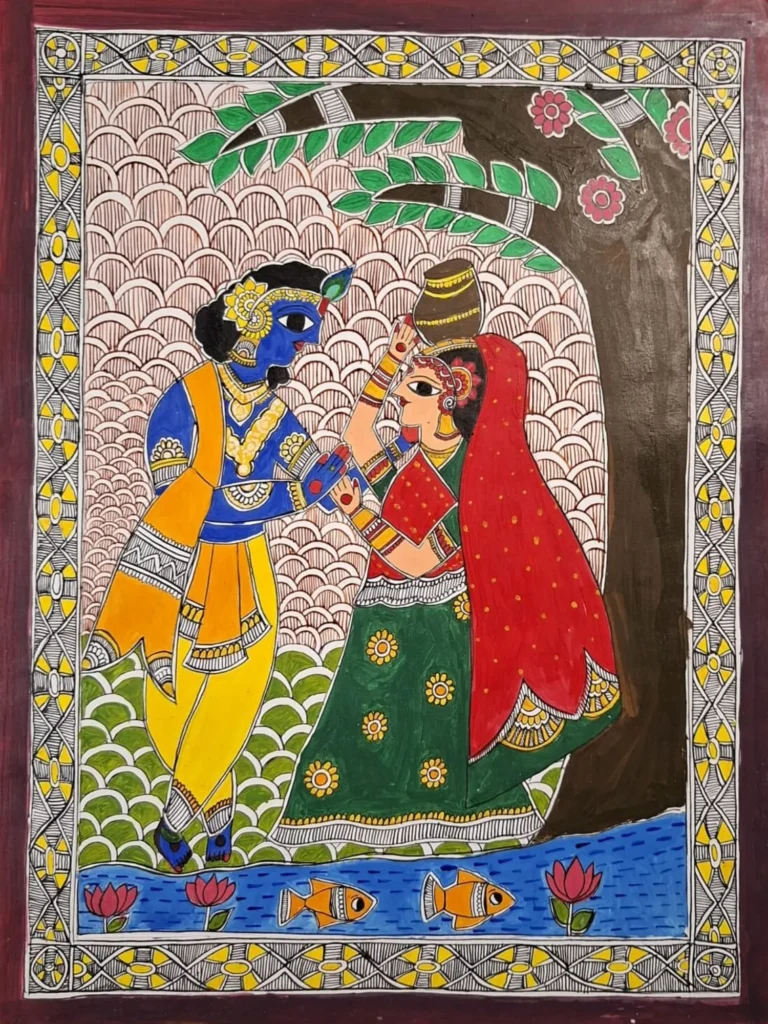 Radha Krishna Madhubani Painting — Original Handmade Art