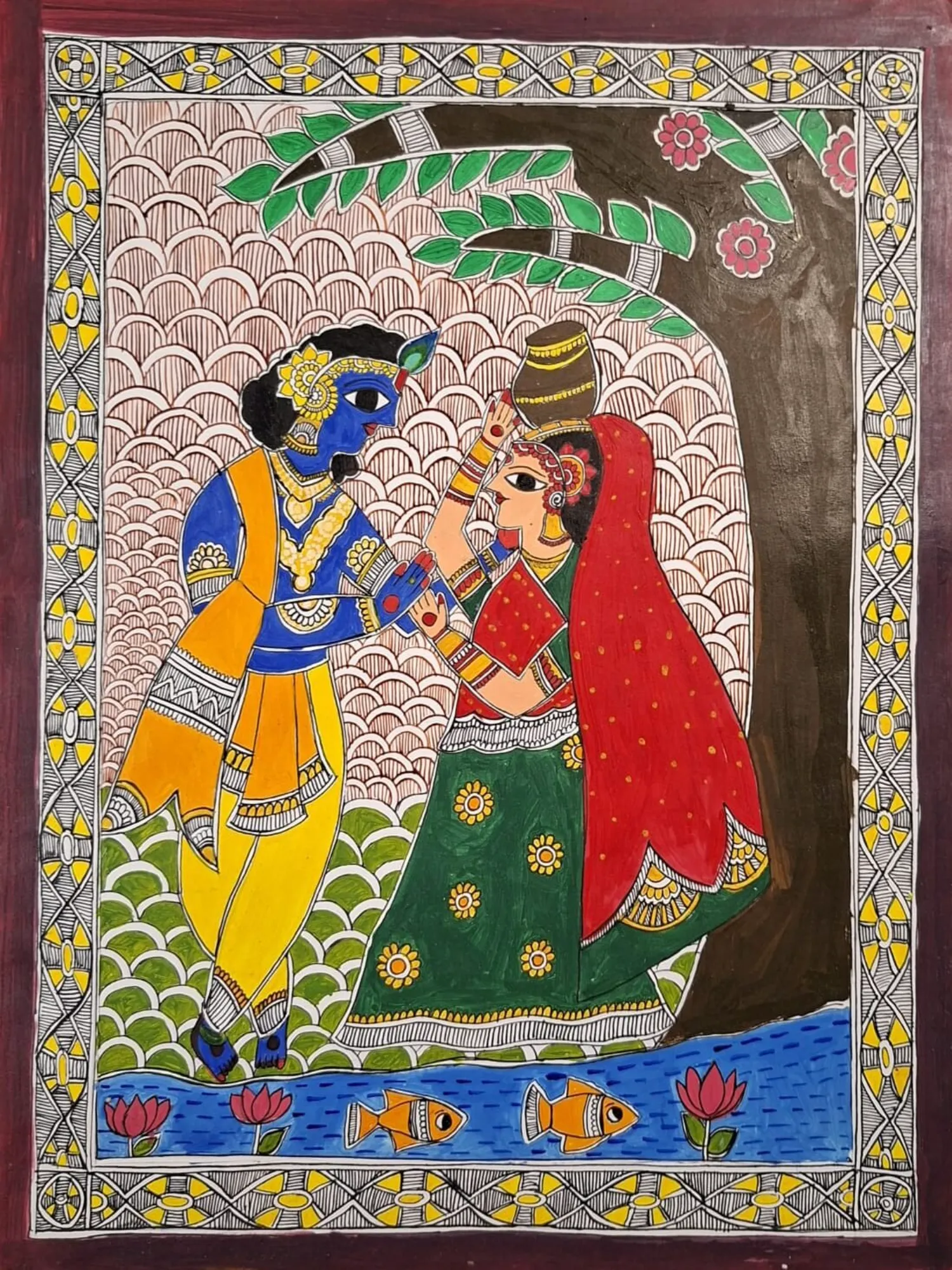 Radha Krishna Madhubani Bharni Painting original handmade artwork