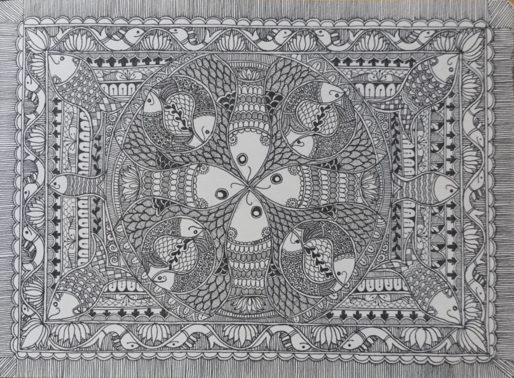 original-madhubani-kachhni-fish-painting-harmony-of-fishes