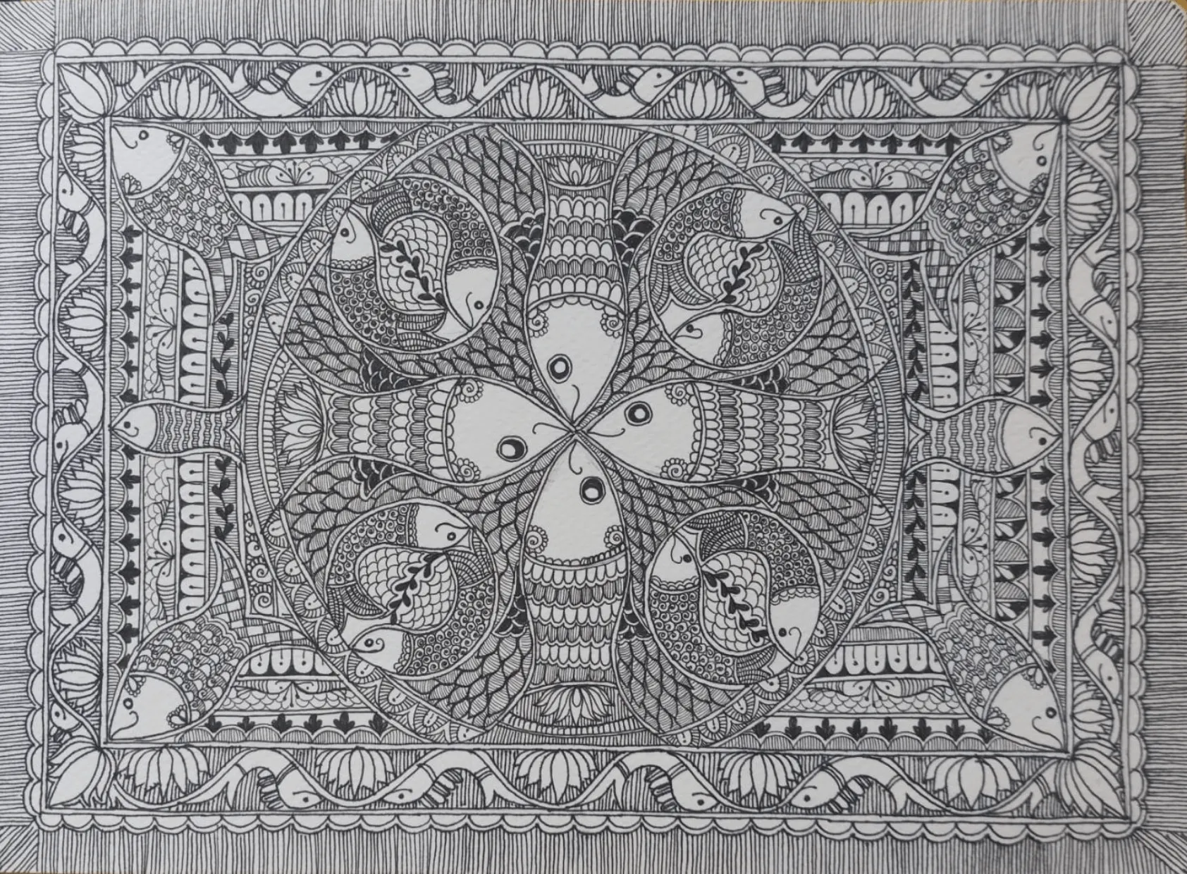 original-madhubani-kachhni-fish-painting-harmony-of-fishes